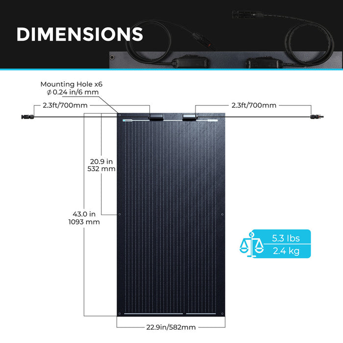 Renogy 100 Watt 12 Volt Black Division Lightweight Monocrystalline Solar Panel Highlights