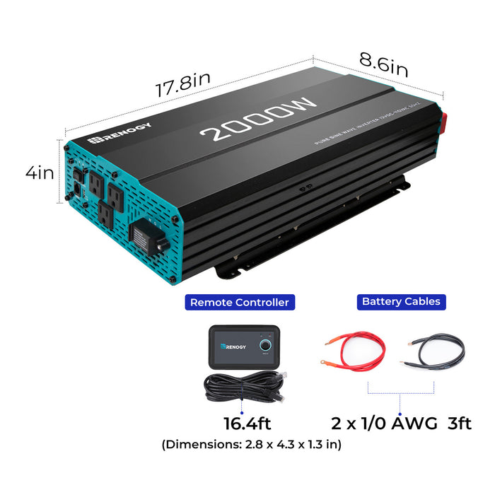 Buy Renogy 2000W 12V Pure Sine Wave Inverter (Inverter w/200Ah AGM Battery)