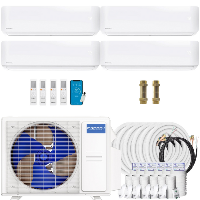 Buy MRCOOL DIY 4th Gen 4-Zone Mini Split Bundle: 36K BTU Ductless Air Conditioner & Heat Pump with 39K (9K + 9K + 9K + 12K) Wall Air Handlers, 191 ft. Total Lineset (16 + 25 + 25 + 25 + 50 + 50), Couplers and Install Kit | DIYM436HPW01C48