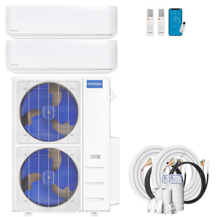 Buy MRCOOL DIY 4th Gen 2-Zone Mini Split Bundle: 48K BTU Ductless Air Conditioner & Heat Pump with 42K (18K + 24K) Wall Air Handlers, 66 ft. Total Lineset (16 + 50), and Install Kit | DIYM248HPW00C28