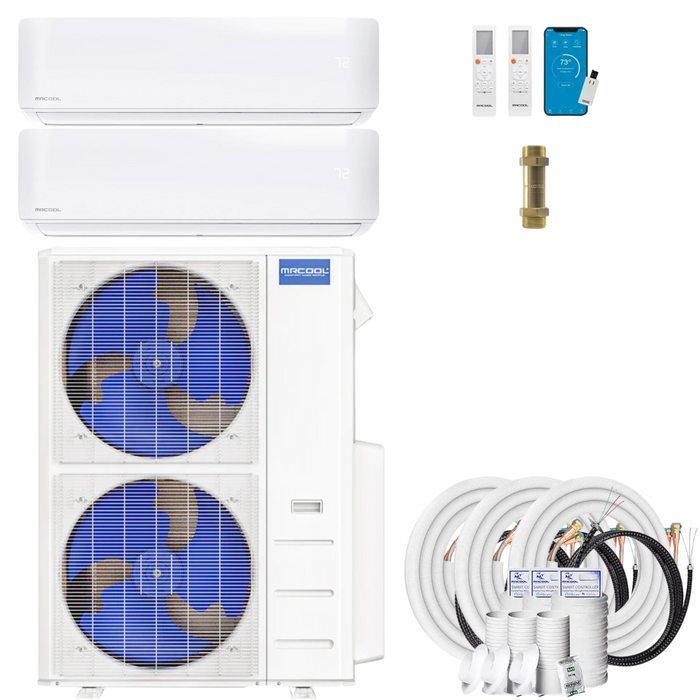 Buy MRCOOL DIY 4th Gen 2-Zone Mini Split Bundle: 48K BTU Ductless Air Conditioner & Heat Pump with 54K (18K + 36K) Wall Air Handlers, 116 ft. Total Lineset (16 + 50 + 50), Coupler and Install Kit | DIYM248HPW04C39