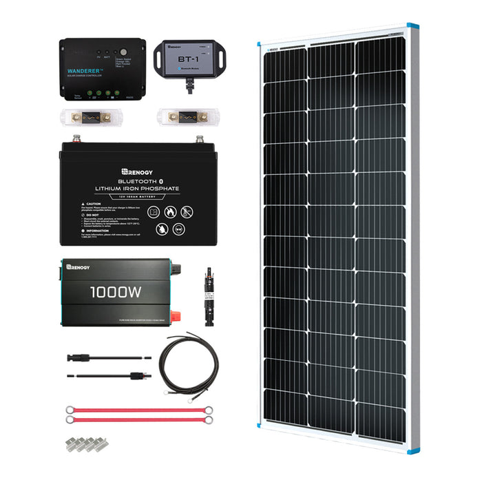 Buy Renogy 100W 12V General Off-Grid Solar Kit W/ 1*100W Rigid Panels (Customizable) (Wanderer 10A PWM Charge Controller And 12V 100Ah LiFePO4 Battery W/ Built-In Bluetooth)