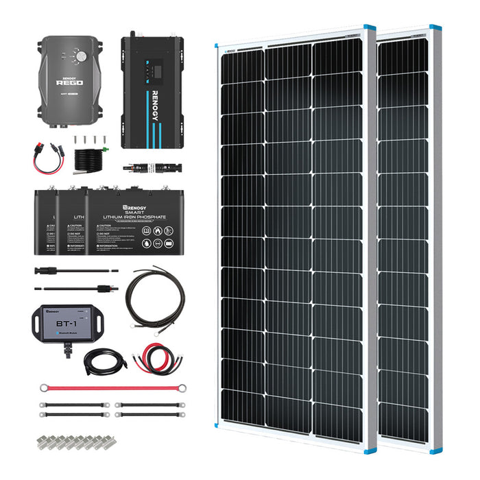 Buy Renogy 600W 12V General Off-Grid Solar Kit W/ 3*200W Rigid Panels (Customizable) (Rover 60A MPPT W/ LCD & BT2 Module, 3*12V 100Ah Self-Heating LiFePO4 Battery W/ BT2 Module And 3000W 12V Pure Sine Wave Inverter)