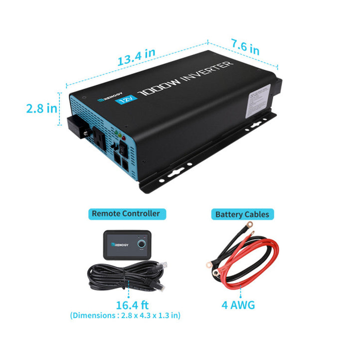 Renogy 1000W 12V Pure Sine Wave Inverter with Power Saving Mode (New Edition) Available Now