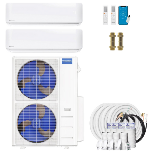 Buy MRCOOL DIY 4th Gen 2-Zone Mini Split Bundle: 48K BTU Ductless Air Conditioner & Heat Pump with 42K (18K + 24K) Wall Air Handlers, 141 ft. Total Lineset (16 + 25 + 50 + 50), Couplers and Install Kit | DIYM248HPW00C47