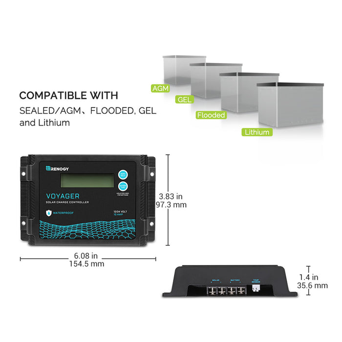 Best Price for Renogy New Edition Voyager 10A PWM Waterproof Solar Charge Controller