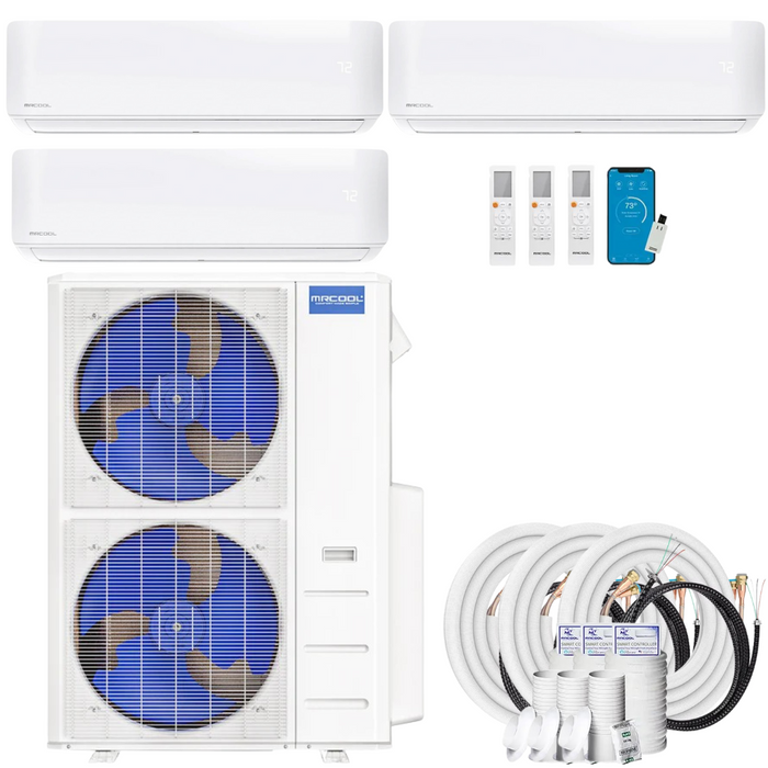 Buy MRCOOL DIY 4th Gen 3-Zone Mini Split Bundle: 48K BTU Ductless Air Conditioner & Heat Pump with 54K (9K + 9K + 36K) Wall Air Handlers, 82 ft. Total Lineset (16 + 16 + 50), and Install Kit | DIYM348HPW04C112