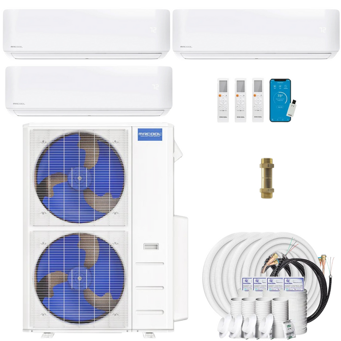 Buy MRCOOL DIY 4th Gen 3-Zone Mini Split Bundle: 48K BTU Ductless Air Conditioner & Heat Pump with 48K (12K + 12K + 24K) Wall Air Handlers, 116 ft. Total Lineset (16 + 25 + 25 + 50), Coupler and Install Kit | DIYM348HPW02C12
