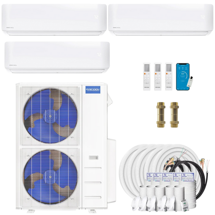 Buy MRCOOL DIY 4th Gen 3-Zone Mini Split Bundle: 48K BTU Ductless Air Conditioner & Heat Pump with 48K (12K + 18K + 18K) Wall Air Handlers, 175 ft. Total Lineset (25 + 25 + 25 + 50 + 50), Couplers and Install Kit | DIYM348HPW01C48