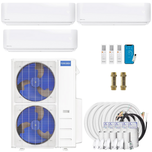 Buy MRCOOL DIY 4th Gen 3-Zone Mini Split Bundle: 48K BTU Ductless Air Conditioner & Heat Pump with 54K (9K + 9K + 36K) Wall Air Handlers, 148 ft. Total Lineset (16 + 16 + 16 + 50 + 50), Couplers and Install Kit | DIYM348HPW04C145