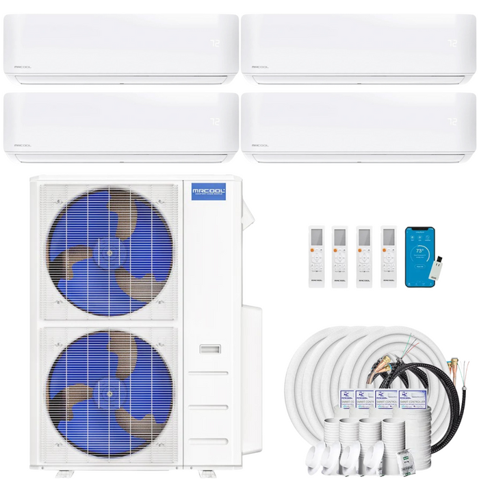Buy MRCOOL DIY 4th Gen 4-Zone Mini Split Bundle: 48K BTU Ductless Air Conditioner & Heat Pump with 51K (9K + 9K + 9K + 24K) Wall Air Handlers, 136 ft. Total Lineset (16 + 35 + 35 + 50), and Install Kit | DIYM448HPW08C51