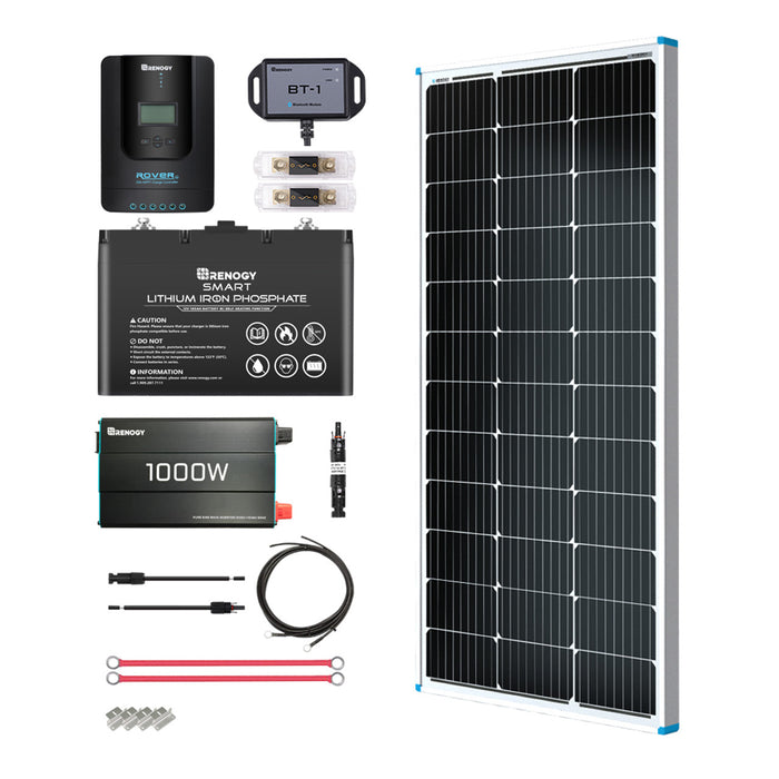 Buy Renogy 100W 12V General Off-Grid Solar Kit W/ 1*100W Rigid Panels (Customizable) (Wanderer 10A PWM Charge Controller, 12V 100Ah LiFePO4 Battery W/ Built-In Bluetooth And 1000W 12V Pure Sine Wave Inverter)