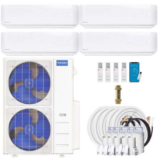 Buy MRCOOL DIY 4th Gen 4-Zone Mini Split Bundle: 48K BTU Ductless Air Conditioner & Heat Pump with 42K (9K + 9K + 12K + 12K) Wall Air Handlers, 160 ft. Total Lineset (25 + 25 + 25 + 35 + 50), Coupler and Install Kit | DIYM448HPW02C94