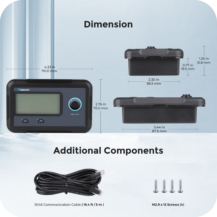 Renogy Monitoring Screen for Smart Lithium Battery Series Highlights