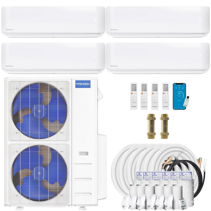 Buy MRCOOL DIY 4th Gen 4-Zone Mini Split Bundle: 48K BTU Ductless Air Conditioner & Heat Pump with 51K (9K + 9K + 9K + 24K) Wall Air Handlers, 220 ft. Total Lineset (25 + 25 + 35 + 35 + 50 + 50), Couplers and Install Kit | DIYM448HPW08C231