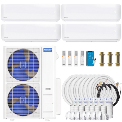 Buy MRCOOL DIY 4th Gen 4-Zone Mini Split Bundle: 48K BTU Ductless Air Conditioner & Heat Pump with 54K (9K + 9K + 18K + 18K) Wall Air Handlers, 214 ft. Total Lineset (16 + 16 + 16 + 16 + 50 + 50 + 50), Couplers and Install Kit | DIYM448HPW07C80