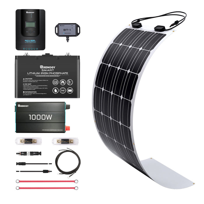 Buy Renogy 100W 12V General Off-Grid Solar Kit W/ 1*100W Flexible Panels (Customizable) (Wanderer 10A PWM Charge Controller And 12V 100Ah Self-Heating LiFePO4 Battery W/ BT2 Module)