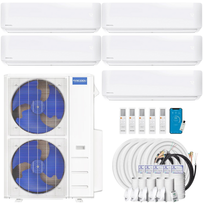 Buy MRCOOL DIY 4th Gen 5-Zone Mini Split Bundle: 48K BTU Ductless Air Conditioner & Heat Pump with 48K (9K + 9K + 9K + 9K + 12K) Wall Air Handlers, 165 ft. Total Lineset (25 + 35 + 35 + 35 + 35), and Install Kit | DIYM548HPW01C266