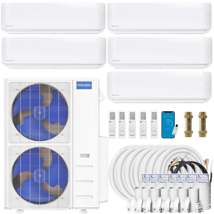 Buy MRCOOL DIY 4th Gen 5-Zone Mini Split Bundle: 48K BTU Ductless Air Conditioner & Heat Pump with 45K (9K + 9K + 9K + 9K + 9K) Wall Air Handlers, 214 ft. Total Lineset (16 + 16 + 16 + 16 + 50 + 50 + 50), Couplers and Install Kit | DIYM548HPW00C77