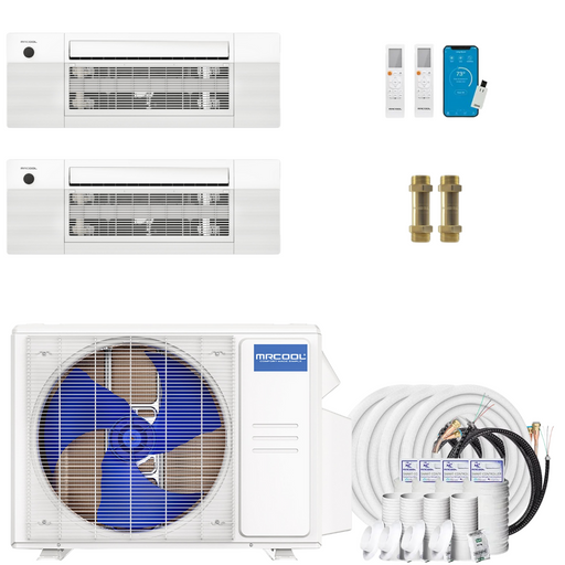 Buy MRCOOL DIY 4th Gen 2-Zone Mini Split Bundle: 27K BTU Ductless Air Conditioner & Heat Pump with 30K (12K + 18K) Ceiling Air Handlers, 150 ft. Total Lineset (25 + 25 + 50 + 50), Couplers and Install Kit | DIYM227HPC03C27