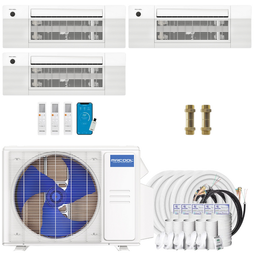 Buy MRCOOL DIY 4th Gen 3-Zone Mini Split Bundle: 27K BTU Ductless Air Conditioner & Heat Pump with 33K (9K + 12K + 12K) Ceiling Air Handlers, 157 ft. Total Lineset (16 + 16 + 25 + 50 + 50), Couplers and Install Kit | DIYM327HPC02C26