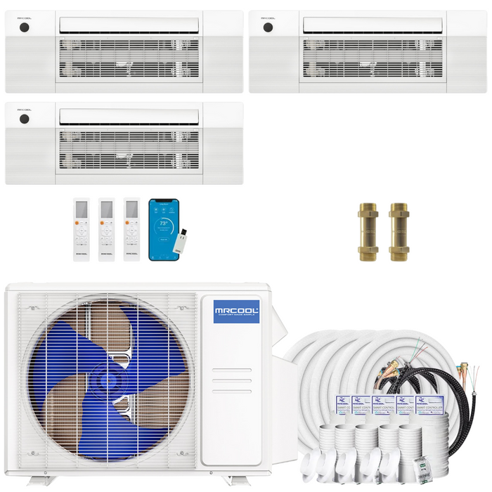 Buy MRCOOL DIY 4th Gen 3-Zone Mini Split Bundle: 27K BTU Ductless Air Conditioner & Heat Pump with 30K (9K + 9K + 12K) Ceiling Air Handlers, 157 ft. Total Lineset (16 + 16 + 25 + 50 + 50), Couplers and Install Kit | DIYM327HPC01C26
