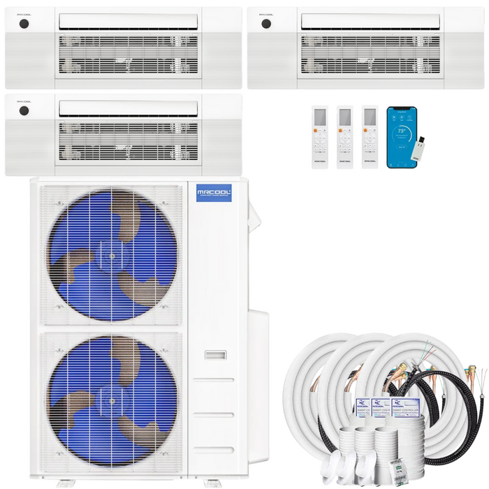 Buy MRCOOL DIY 4th Gen 3-Zone Mini Split Bundle: 48K BTU Ductless Air Conditioner & Heat Pump with 42K (12K + 12K + 18K) Ceiling Air Handlers, 66 ft. Total Lineset (16 + 25 + 25), and Install Kit | DIYM348HPC00C07