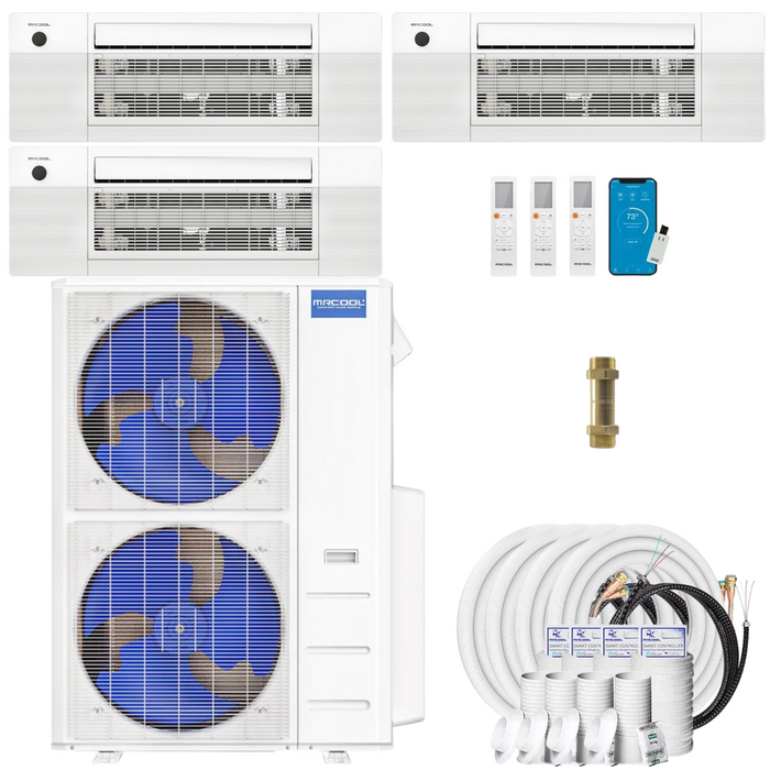 Buy MRCOOL DIY 4th Gen 3-Zone Mini Split Bundle: 48K BTU Ductless Air Conditioner & Heat Pump with 42K (12K + 12K + 18K) Ceiling Air Handlers, 151 ft. Total Lineset (16 + 35 + 50 + 50), Coupler and Install Kit | DIYM348HPC00C59