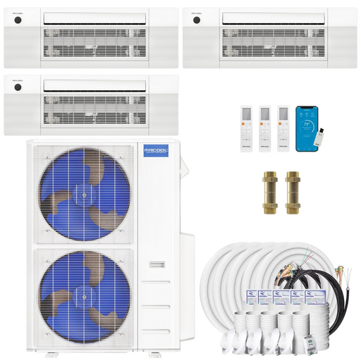 Buy MRCOOL DIY 4th Gen 3-Zone Mini Split Bundle: 48K BTU Ductless Air Conditioner & Heat Pump with 48K (12K + 18K + 18K) Ceiling Air Handlers, 176 ft. Total Lineset (16 + 25 + 35 + 50 + 50), Couplers and Install Kit | DIYM348HPC01C62