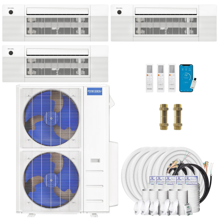 Buy MRCOOL DIY 4th Gen 3-Zone Mini Split Bundle: 48K BTU Ductless Air Conditioner & Heat Pump with 48K (12K + 18K + 18K) Ceiling Air Handlers, 166 ft. Total Lineset (16 + 25 + 25 + 50 + 50), Couplers and Install Kit | DIYM348HPC01C27
