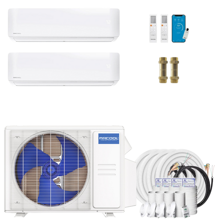 Buy MRCOOL DIY 4th Gen 2-Zone Mini Split Bundle: 36K BTU Ductless Air Conditioner & Heat Pump with 33K (9K + 24K) Wall Air Handlers, 141 ft. Total Lineset (16 + 25 + 50 + 50), Couplers and Install Kit | DIYM236HPW00C41