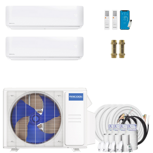 Buy MRCOOL DIY 4th Gen 2-Zone Mini Split Bundle: 36K BTU Ductless Air Conditioner & Heat Pump with 33K (9K + 24K) Wall Air Handlers, 132 ft. Total Lineset (16 + 16 + 50 + 50), Couplers and Install Kit | DIYM236HPW00C40