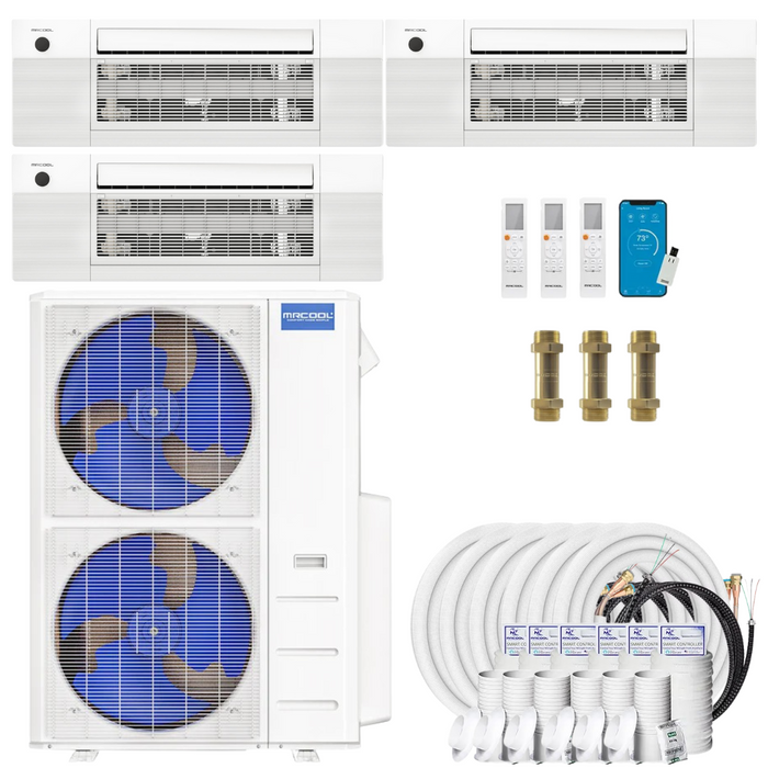 Buy MRCOOL DIY 4th Gen 3-Zone Mini Split Bundle: 48K BTU Ductless Air Conditioner & Heat Pump with 42K (12K + 12K + 18K) Ceiling Air Handlers, 216 ft. Total Lineset (16 + 25 + 25 + 50 + 50 + 50), Couplers and Install Kit | DIYM348HPC00C82