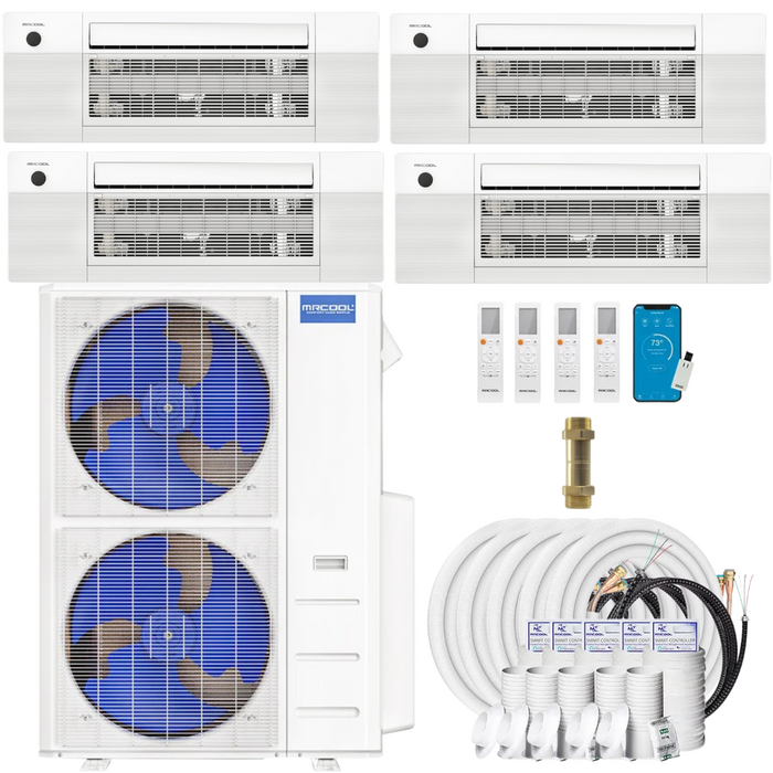 Buy MRCOOL DIY 4th Gen 4-Zone Mini Split Bundle: 48K BTU Ductless Air Conditioner & Heat Pump with 54K (12K + 12K + 12K + 18K) Ceiling Air Handlers, 171 ft. Total Lineset (16 + 35 + 35 + 35 + 50), Coupler and Install Kit | DIYM448HPC06C143