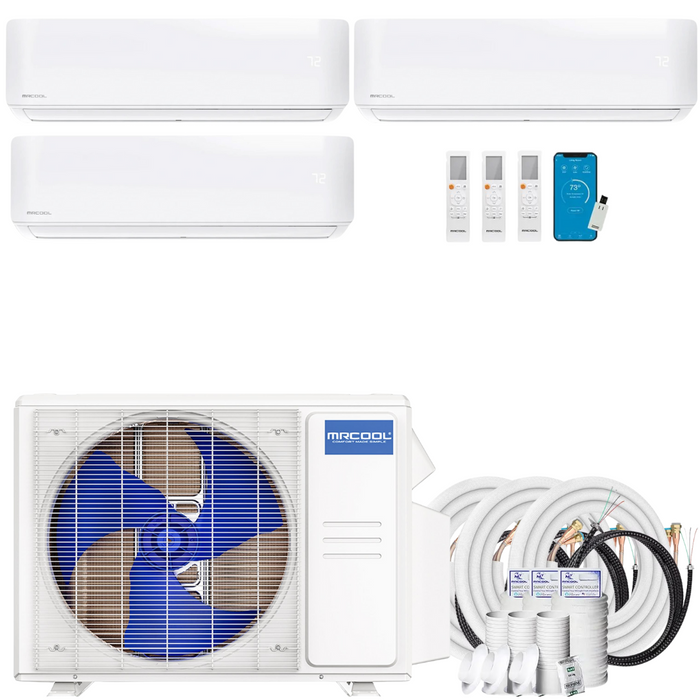 Buy MRCOOL DIY 4th Gen 3-Zone Mini Split Bundle: 27K BTU Ductless Air Conditioner & Heat Pump with 33K (9K + 12K + 12K) Wall Air Handlers, 100 ft. Total Lineset (25 + 25 + 50), and Install Kit | DIYM327HPW02C31