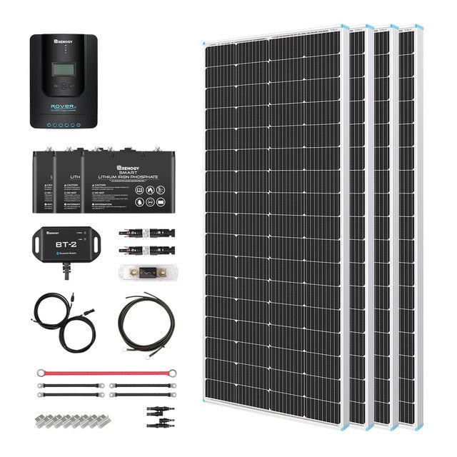 Buy Renogy 800W 12V General Off-Grid Solar Kit W/ 4*200W Rigid Panels (Customizable) (Rover 60A MPPT W/LCD & BT2 Module, 3*12V 100Ah Self-Heating LiFePO4 Battery W/BT2 Module And 3000W 12V Pure Sine Wave Inverter Charger)