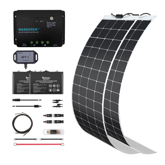 Buy Renogy 400W 12V General Off-Grid Solar Kit W/ 2*200W Flexible Panels (Customizable) (Wanderer Li 30A PWM W/ LCD & BT1 Module, 2*12V 100Ah Self-Heating LiFePO4 Battery W/ BT2 Module And 2000W 12V Pure Sine Wave Inverter Charger)