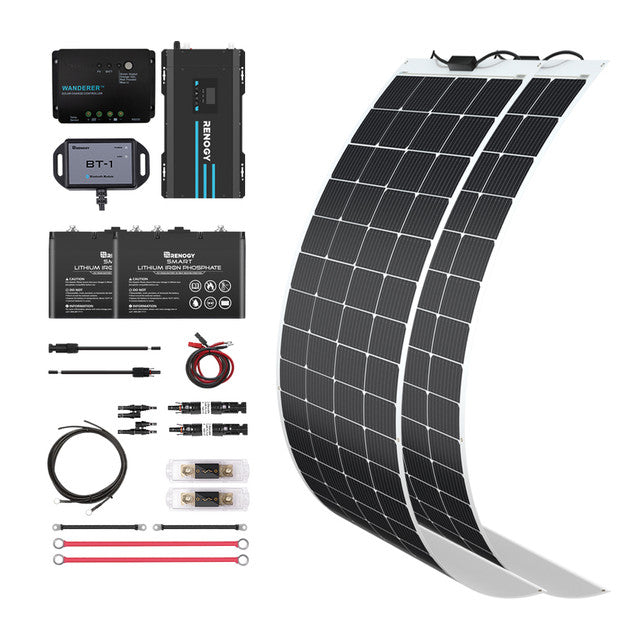 Buy Renogy 400W 12V General Off-Grid Solar Kit W/ 2*200W Flexible Panels (Customizable) (Wanderer Li 30A PWM W/ LCD & BT1 Module, 2*12V 100Ah Self-Heating LiFePO4 Battery W/ BT2 Module And 2000W 12V Pure Sine Wave Inverter)