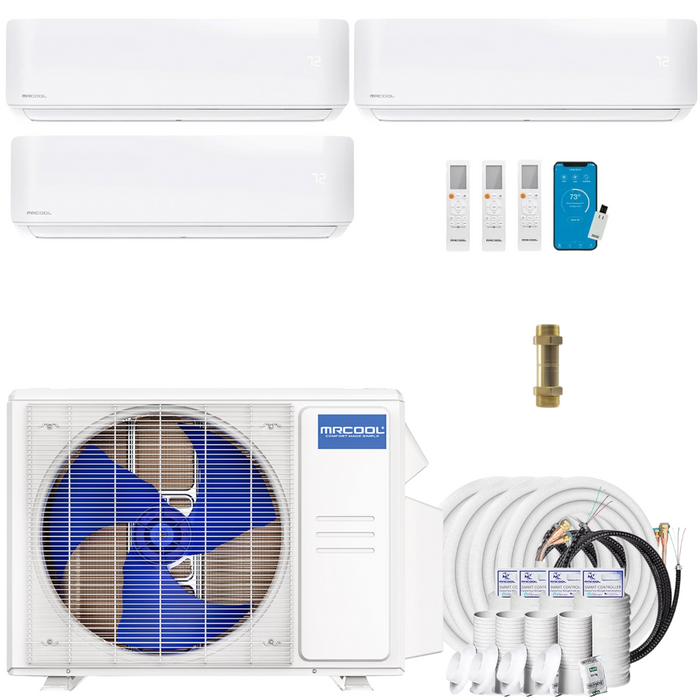 Buy MRCOOL DIY 4th Gen 3-Zone Mini Split Bundle: 36K BTU Ductless Air Conditioner & Heat Pump with 39K (9K + 12K + 18K) Wall Air Handlers, 136 ft. Total Lineset (16 + 35 + 35 + 50), Coupler and Install Kit | DIYM336HPW05C52