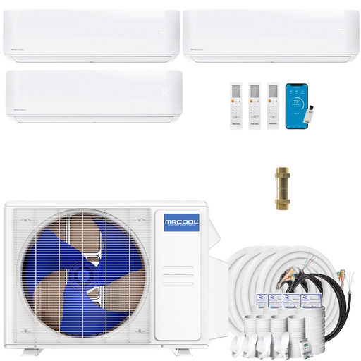 Buy MRCOOL DIY 4th Gen 3-Zone Mini Split Bundle: 27K BTU Ductless Air Conditioner & Heat Pump with 33K (9K + 12K + 12K) Wall Air Handlers, 135 ft. Total Lineset (25 + 25 + 35 + 50), Coupler and Install Kit | DIYM327HPW02C38