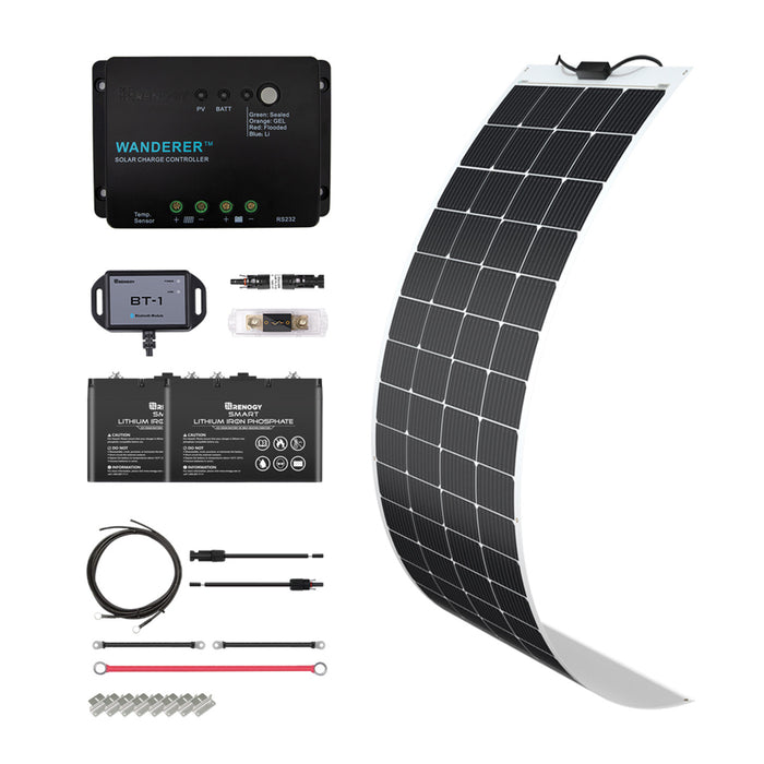 Buy Renogy 200W 12V General Off-Grid Solar Kit W/ 1*200W Flexible Panels (Customizable) (Wanderer Li 30A PWM W/LCD & BT1 Module, 2*12V 100Ah Self-Heating LiFePO4 Battery W/ BT2 Module And 1000W 12V Pure Sine Wave Inverter)