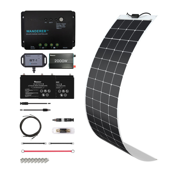 Buy Renogy 200W 12V General Off-Grid Solar Kit W/ 1*200W Flexible Panels (Customizable) (Wanderer Li 30A PWM W/LCD & BT1 Module And 2*12V 100Ah Self-Heating LiFePO4 Battery W/ BT2 Module)