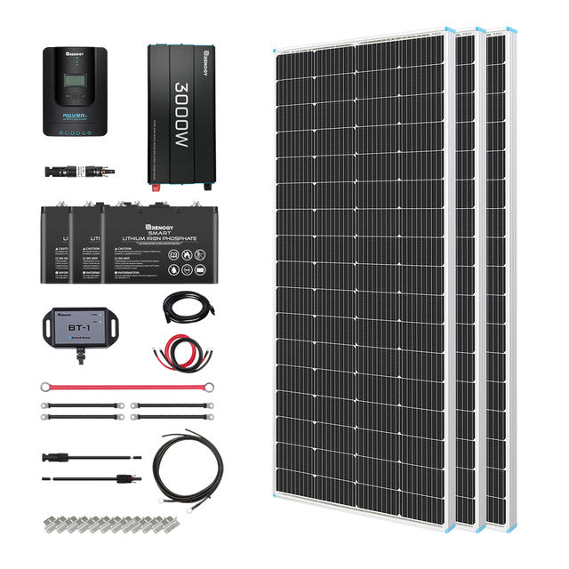 Buy Renogy 600W 12V General Off-Grid Solar Kit W/ 3*200W Rigid Panels (Customizable) (REGO 60A MPPT Built-In Bluetooth, 3*12V 100Ah Self-Heating LiFePO4 Battery W/ BT2 Module And 3000W 12V Pure Sine Wave Inverter Charger)