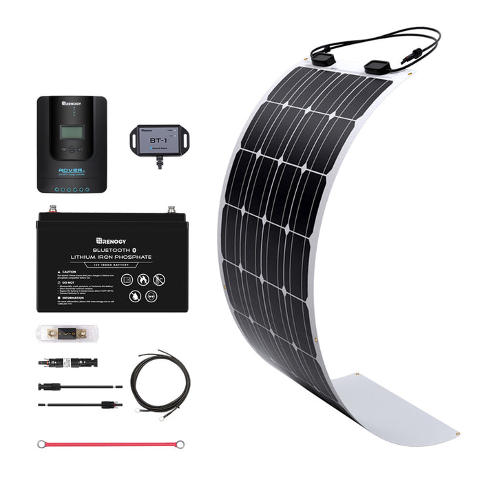 Buy Renogy 100W 12V General Off-Grid Solar Kit W/ 1*100W Flexible Panels (Customizable) (Rover 20A MPPT W/ LCD & BT1 Module And 12V 100Ah LiFePO4 Battery W/ Built-In Bluetooth)