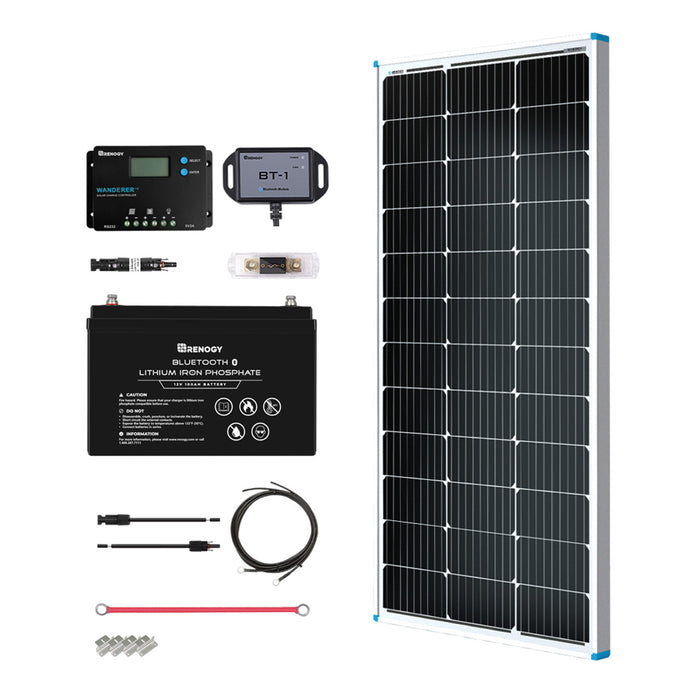 Buy Renogy 100W 12V General Off-Grid Solar Kit W/ 1*100W Rigid Panels (Customizable) (Wanderer 10A PWM Charge Controller, 12V 100Ah Self-Heating LiFePO4 Battery W/ BT2 Module And 1000W 12V Pure Sine Wave Inverter)