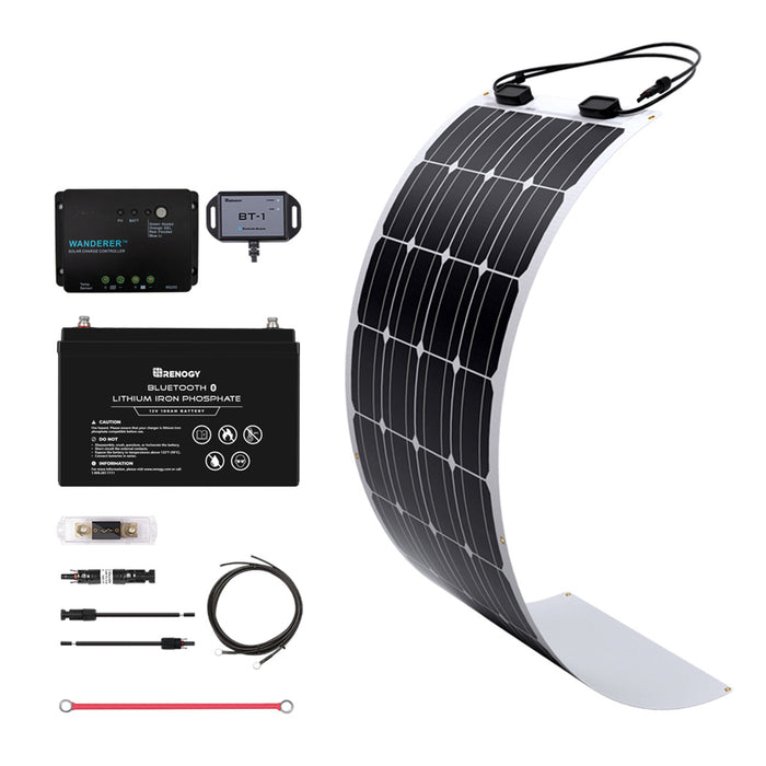 Buy Renogy 100W 12V General Off-Grid Solar Kit W/ 1*100W Flexible Panels (Customizable) (Wanderer LI 30A PWM W/ LCD & BT1 Module And 12V 100Ah Self-Heating LiFePO4 Battery W/ BT2 Module)