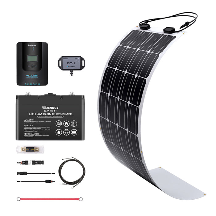 Buy Renogy 100W 12V General Off-Grid Solar Kit W/ 1*100W Flexible Panels (Customizable) (Rover 20A MPPT W/ LCD & BT1 Module, 12V 100Ah Self-Heating LiFePO4 Battery W/ BT2 Module And 1000W 12V Pure Sine Wave Inverter)