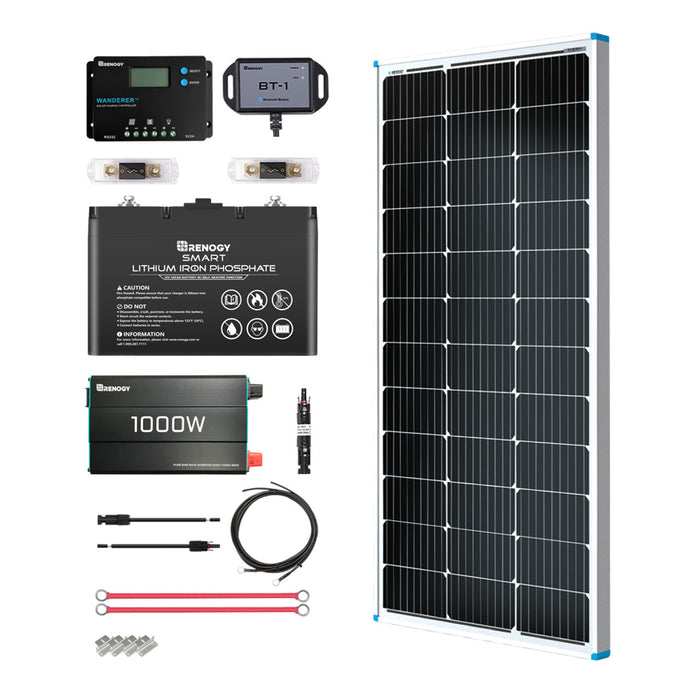 Buy Renogy 100W 12V General Off-Grid Solar Kit W/ 1*100W Rigid Panels (Customizable) (Voyager 10A PWM Waterproof Charge Controller And 12V 100Ah LiFePO4 Battery W/ Built-In Bluetooth)