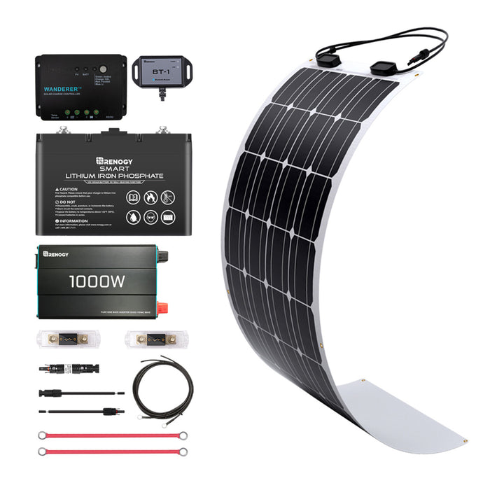 Buy Renogy 100W 12V General Off-Grid Solar Kit W/ 1*100W Flexible Panels (Customizable) (Rover 20A MPPT W/ LCD & BT1 Module)
