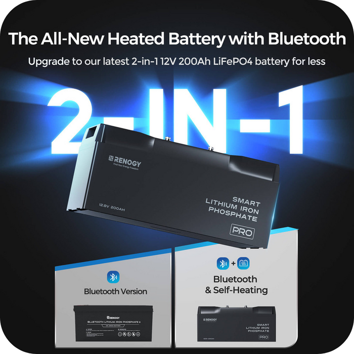 Renogy 12V 200Ah Pro Smart Lithium Iron Phosphate (LiFePO4) Battery w/Bluetooth & Self-heating Function With Discount
